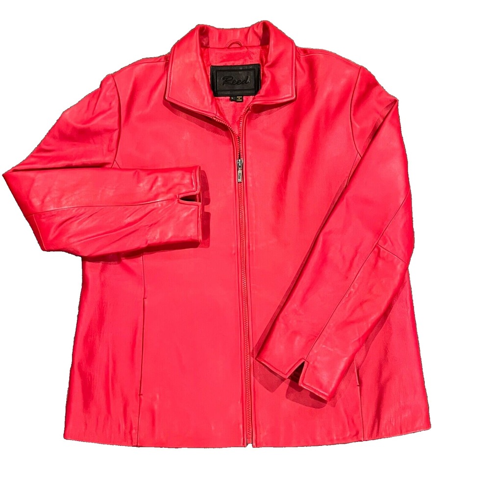 Reed Leather Jacket Women's Size Large Cherry Red Full Zip Retro